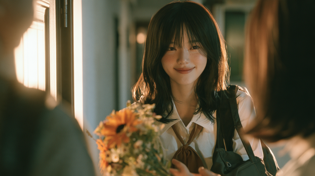 노원구 꽃배달로 받은 합격 축하 꽃다발을 든 학생